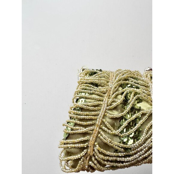 Unbranded Green Scalloped Beaded Sequin Embellished Satin Evening Purse Bag - Picture 5 of 11